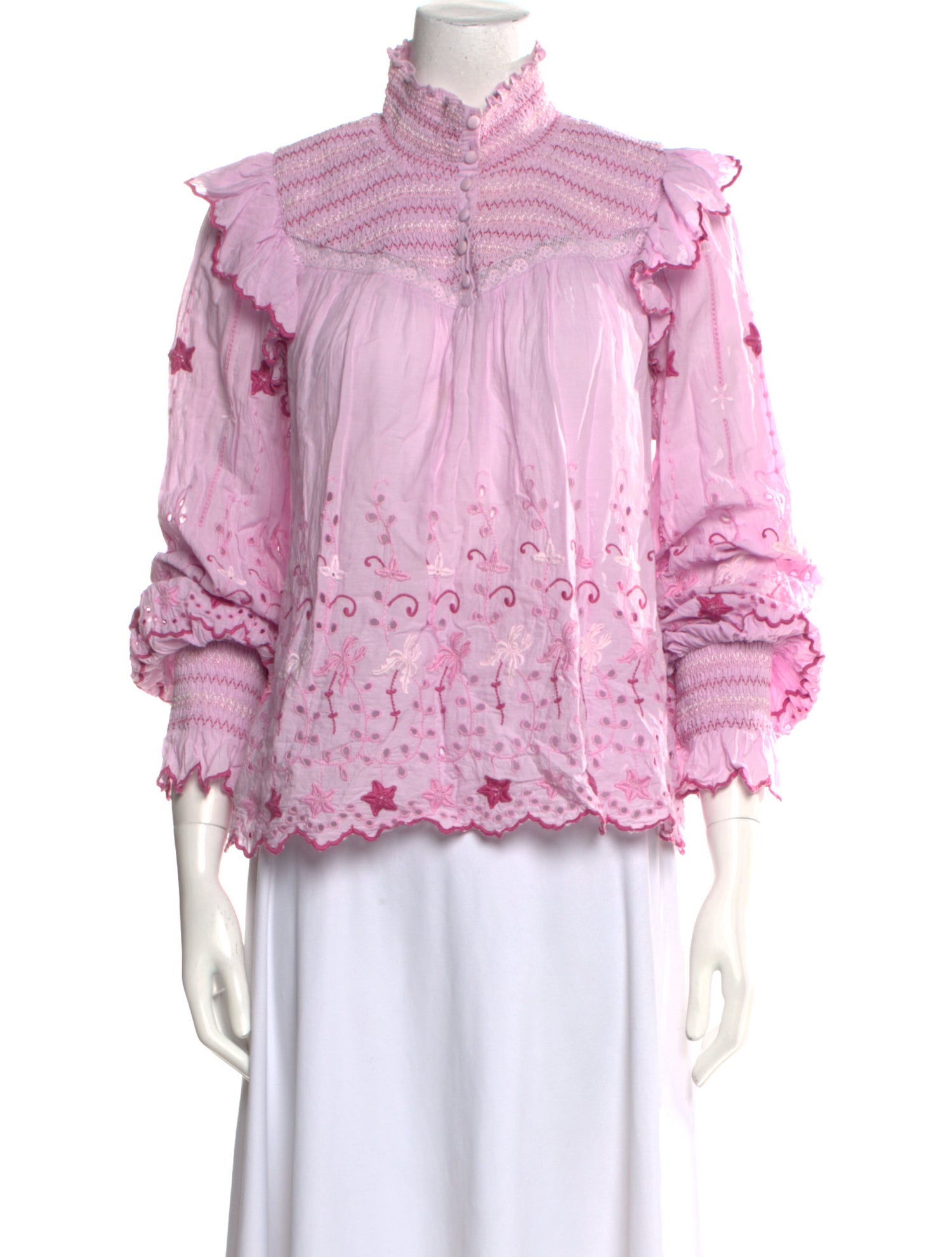 LoveShackFancy Mock Neck Long Sleeve Blouse